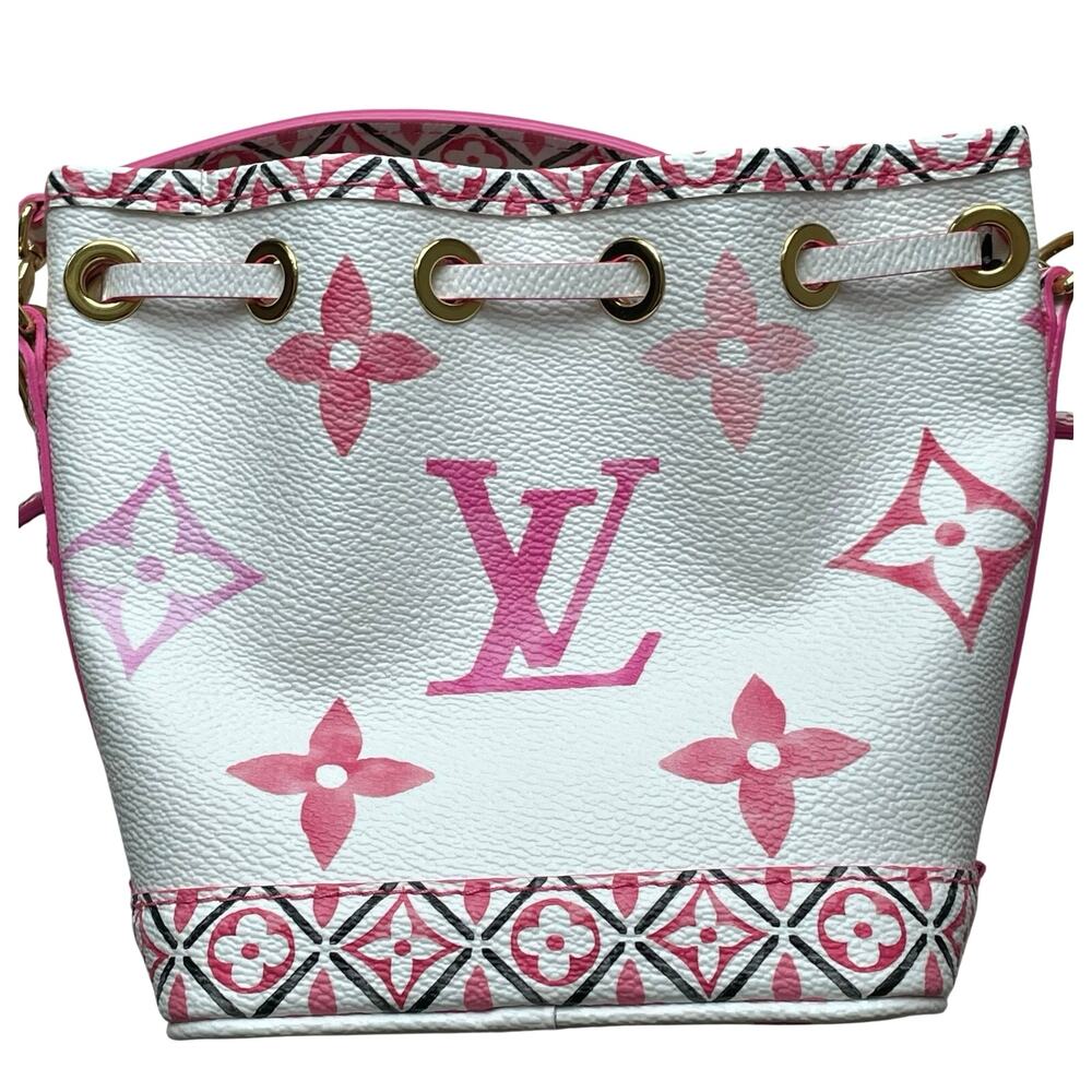 Louis Vuitton Noe Handbag Nano By The Pool Monogram Watercolor Pink White - Picture 4 of 10